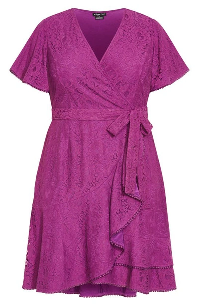 Shop City Chic Sweet Luv Lace Faux Wrap Dress In Magenta