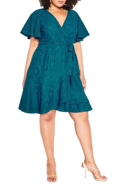 Shop City Chic Sweet Luv Lace Faux Wrap Dress In Teal