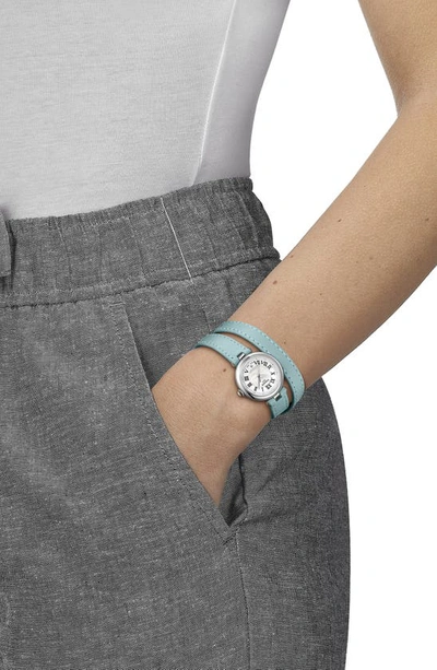 Tissot Women's Swiss Bellissima Light Blue Leather Double Wrap Strap Watch 26mm In Blue