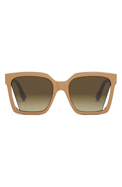 Shop Fendi The  Way 55mm Geometric Sunglasses In Shiny Beige / Gradient Brown