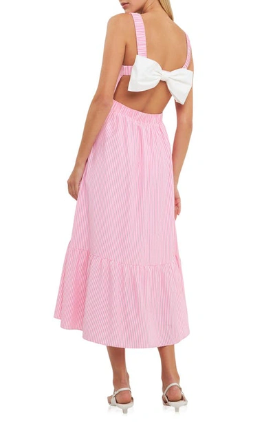 Shop English Factory Pinstripe Contrast Bow Sundress In Pink/ Ivory