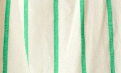 Shop English Factory Stripe Puff Sleeve Trapeze Dress In Beige/ Green