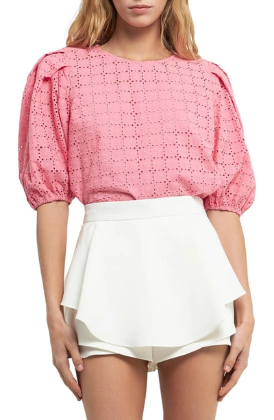 Shop English Factory Embroidered Eyelet Cotton Top In Pink