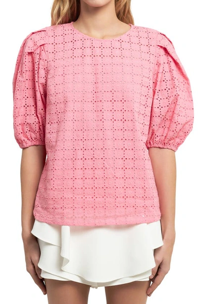 Shop English Factory Embroidered Eyelet Cotton Top In Pink