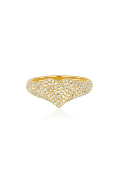 Shop Ef Collection Diamond Heart Signet Ring In 14k Yellow Gold