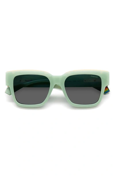 Shop Polaroid 52mm Polarized Square Sunglasses In Green/ Gray Polarized