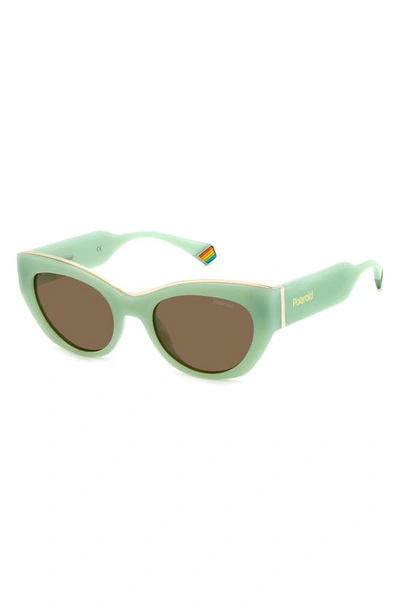 Shop Polaroid 50mm Polarized Cat Eye Sunglasses In Green/ Bronze Polar