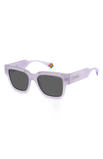 Shop Polaroid 52mm Polarized Square Sunglasses In Lilac/ Gray Polarized