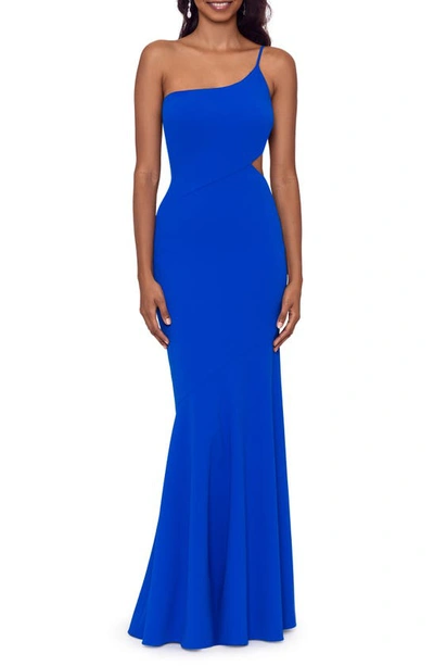 Shop Betsy & Adam Cutout One-shoulder Crepe Gown In New Cobalt