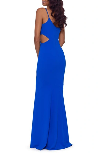 Shop Betsy & Adam Cutout One-shoulder Crepe Gown In New Cobalt