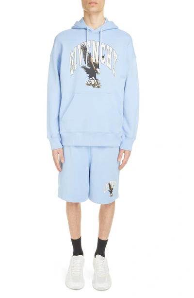 Shop Givenchy Eagle Logo Graphic Hoodie In Light Blue