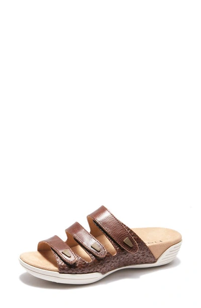 Shop Halsa Footwear Hälsa Delight Strappy Slide Sandal In Dark Brown Waxed/ Embossed