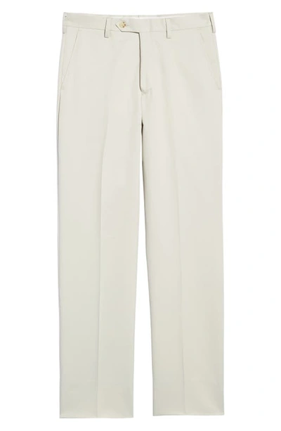 Shop Berle Classic Fit Flat Front Microfiber Performance Trousers In Stone