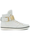 Moschino Logo Plaque Hi-top Sneakers In White Leather