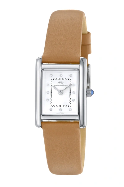 Shop Porsamo Bleu Karolina Women's Diamond Watch With Cognac Leather Band In Silver