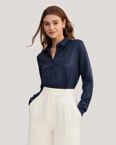 Shop Lilysilk Basic Concealed Placket Silk Shirts In Blue