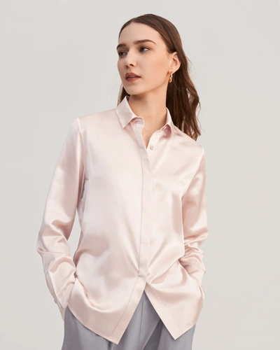 Shop Lilysilk Basic Concealed Placket Silk Shirts In Beige