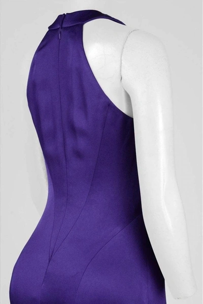 Shop Theia Crepe-back Satin Halter Gown In Purple