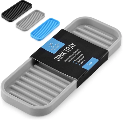 Zulay Kitchen Flexible Multipurpose Kitchen Soap Tray Sponge Holder In Grey