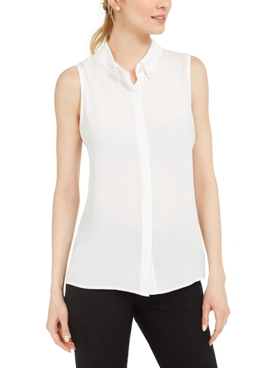 Shop Karl Lagerfeld Womens Button-front Sleeveless Blouse In White