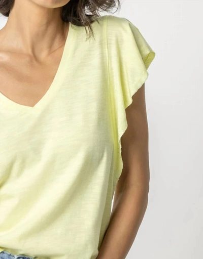 Shop Lilla P Flutter Sleeve V-neck Top In Limeade In Yellow