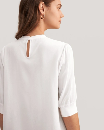 Shop Lilysilk Elegant Casual Silk Tee With Rib Cuff For Women In White