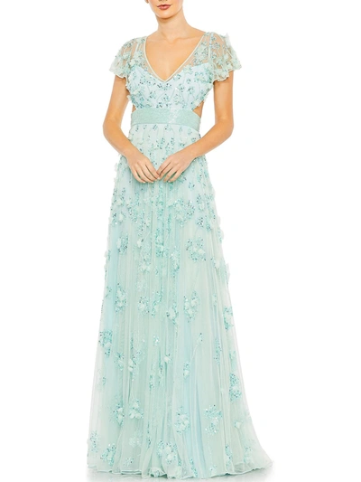 Shop Mac Duggal Womens Sequined Maxi Evening Dress In Blue