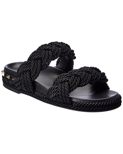 Shop Valentino Rockstud Rope Sandal In Black