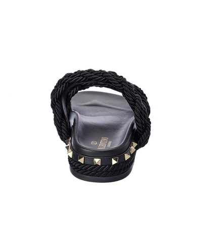 Shop Valentino Rockstud Rope Sandal In Black