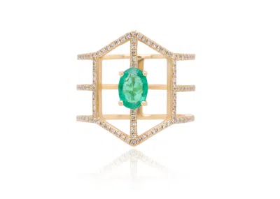 Diana M. 14kt Yg Ring With 0.34ct Diamonds And 0.69ct Em / 4.24 Gm / 101stone In White