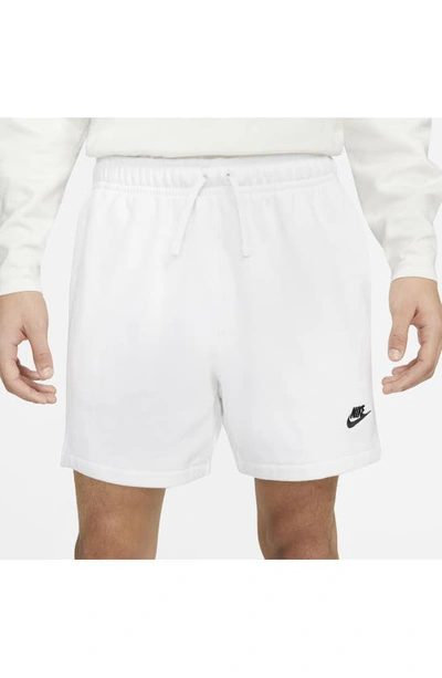 Shop Nike Club Fleece French Terry Shorts In White/ White/ Black