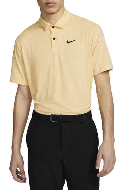 Shop Nike Dri-fit Heathered Golf Polo In Topaz Gold/ Black