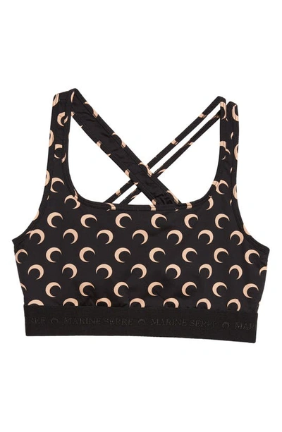 Shop Marine Serre Allover Moon Print Bra Top In All Over Moon Tan On Black