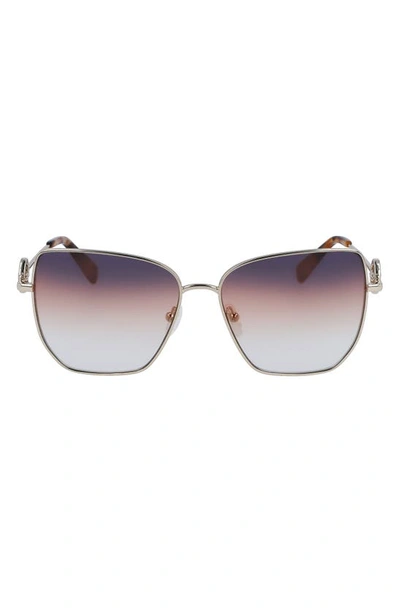 Shop Longchamp 58mm Gradient Rectangular Sunglasses In Pale Gold/ Gradient Blue Brick