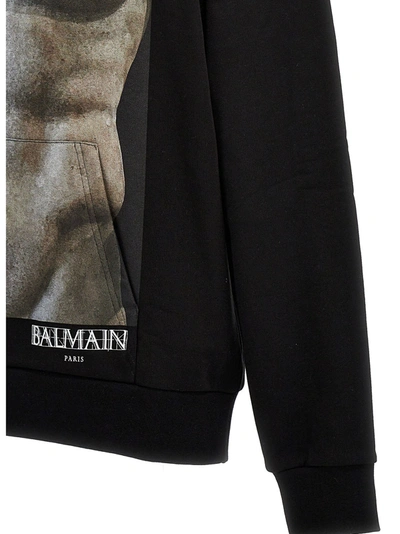 Shop Balmain Printed Hoodie Sweatshirt Black