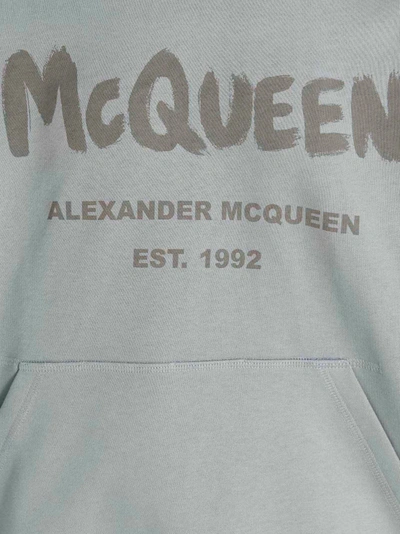 Shop Alexander Mcqueen Logo Print Hoodie In Light Blue