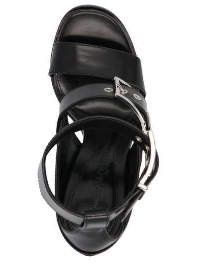 Shop Alexander Mcqueen Straps Leather Sandals In Black