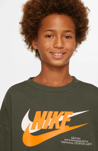 Shop Nike Kids' Sportswear Fleece Graphic Sweatshirt In Cargo Khaki