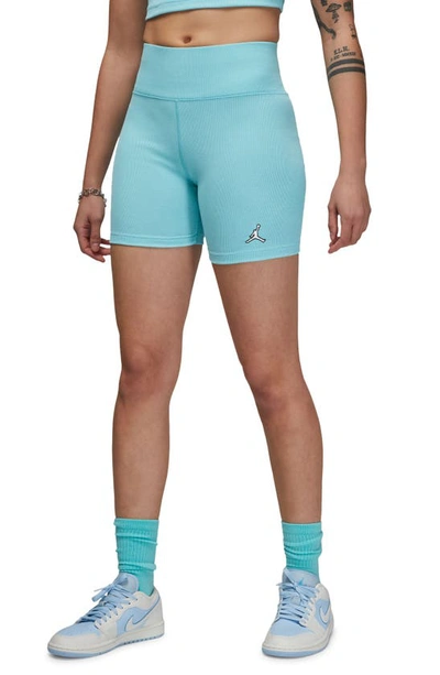 Shop Jordan Rib Bike Shorts In Bleached Aqua