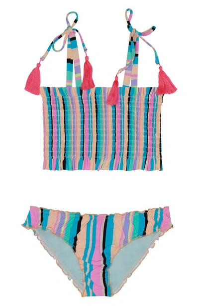 Shop Beach Lingo Kids' Playa Stripe Smocked Two-piece Swimsuit In Multi