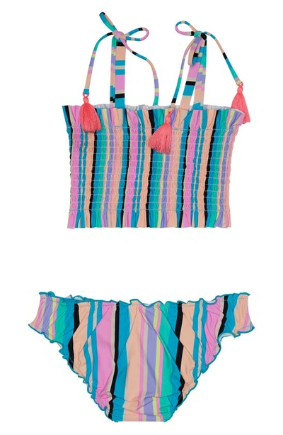 Shop Beach Lingo Kids' Playa Stripe Smocked Two-piece Swimsuit In Multi