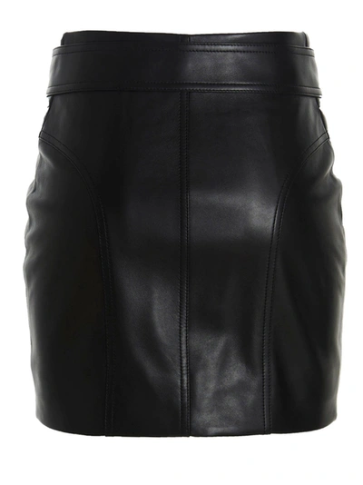 Shop Balmain Leather Skirt In Black
