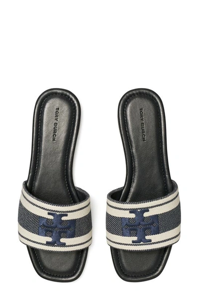 Shop Tory Burch Double T Jacquard Slide Sandal In Blue Chiaro / Ash White