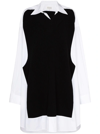 Shop Maison Margiela Knitted Panel Shirt Dress In 976 Optic/black