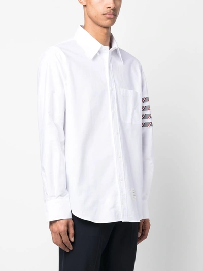 Shop Thom Browne Men Straight Fit Shirt W/ Silk 4bar In Oxford In 133 Grey/white