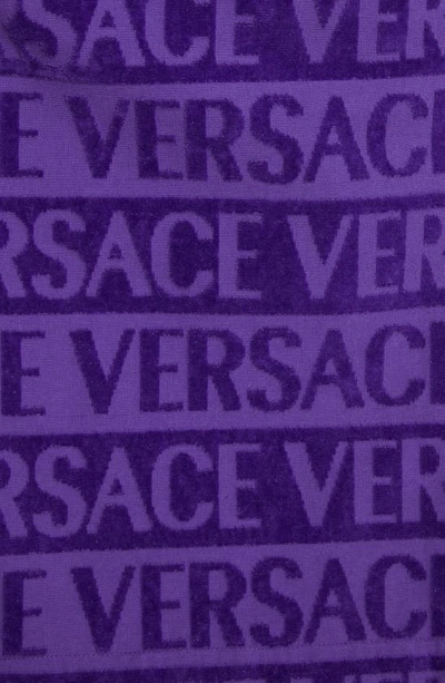 Shop Versace Logo Print Crystal Embellished Hooded Bath Robe In Purple