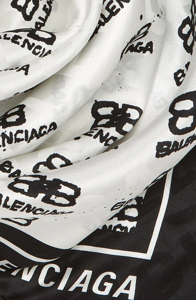 Shop Balenciaga Hand Drawn Bb Icon Silk Scarf In White/ Black