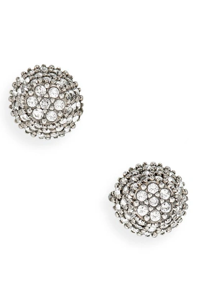 Shop Balenciaga Cagole Crystal Pavé Double Earrings In Antique Silver/ Crystal