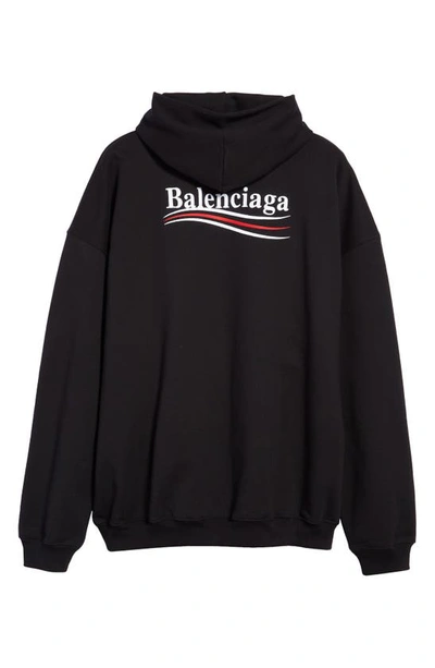 Shop Balenciaga ' Campaign Embroidered Logo Oversize Cotton Hoodie In Black/ White