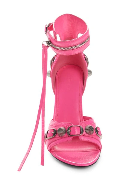 Shop Balenciaga Cagole Slingback Stiletto Sandal In Fluo Pink/ Aged Silver